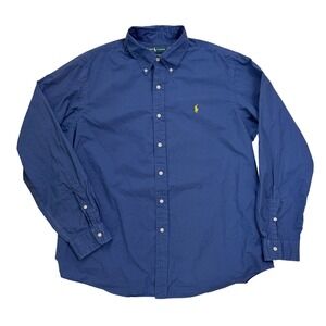 Ralph Lauren Button Down Shirt Mens Blue Custom Fit Oxford Yellow Pony XL